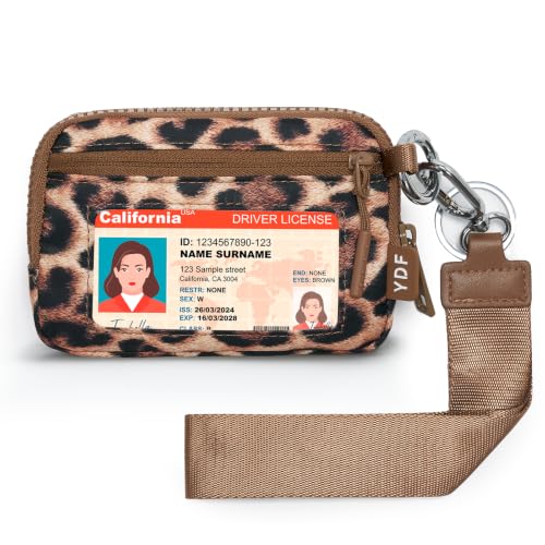 Small Wristlet Wallets for Women with Clear ID Window, Keychain Coin Purse - color: Cheetah Print