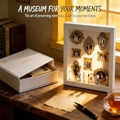 DIY Mini Gold Frames Silhouette Box, Upgrade Shadow Box , 10x10 Inch, with 8 Vintage Gold Mini Frames and 8 Handcrafted Figurines, for Anniversary, Wedding, Birthday and Home Decor (Black) - color: Black