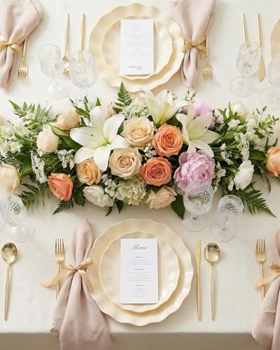 LIYH 24 Pcs Plastic Plates Reusable,Unbreakable Dinner Plates, Scalloped Plastic Plates, Dishwasher Safe,Ivory Plate Sets Perfect for Parties, Birthday, Picnics, BPA Free(12Guests) - color: 24 Beige, size: 24(12 Guests)