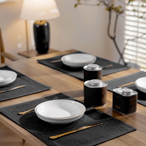 Demetex Black Placemats Set of 4 Stain Resistant Cloth Place Mats Heat Resistant Linen Table Plate Mats for Kitchen Dining Party Gathering, Black - color: Black, size: Placemats set of 4