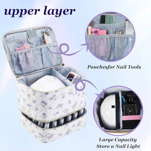 CTWWFS Nail Polish Organizer and Nail Lamp Case, Nail Kit Organizer Holds 30 Bottles (15ml - 0.5 fl.oz) and a Nail Lamp, Nail Polish Carrying Case with Manicure Tools Storage Sections (Purple Flower) - color: Purple Flower