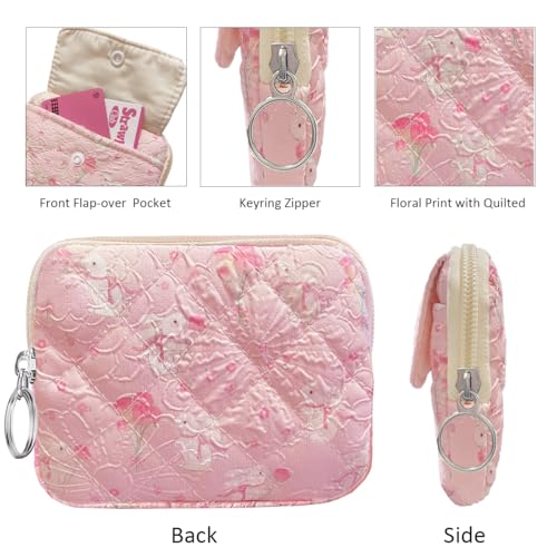 Cute Prints Cotton Quilted Coin Purse for Women Girls - color: BOUQUET BUNNY