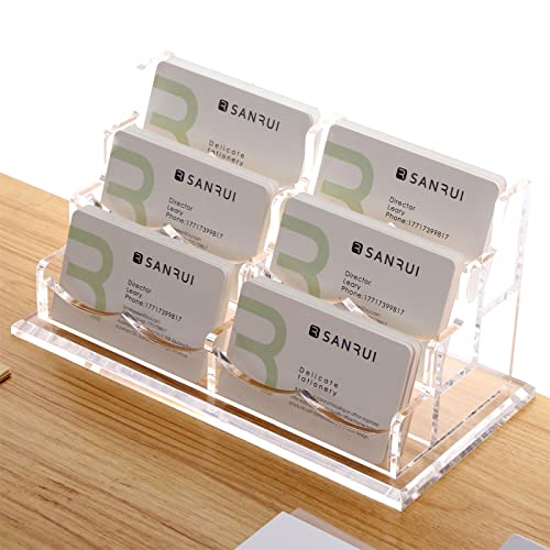 SANRUI Clear Acrylic Desk Business Card Holder, 6 Horizontal Slots