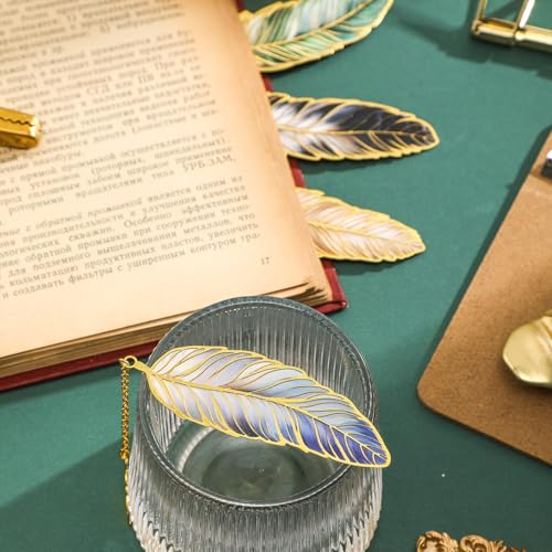 4 Pieces Metal Feather Bookmarks with Chain, Birthday Gifts Book Mark Bookmarks for Book Lovers Writers Readers Children Teens Men Women Adults Teacher - style: 4Pcs Feather