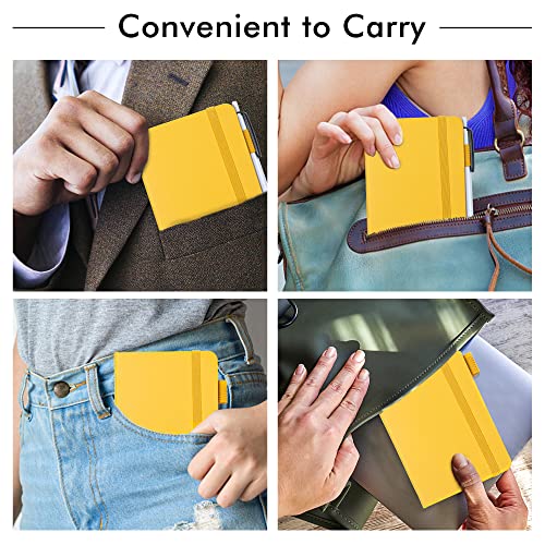feela 3 Pack Pocket Notebook Journals with 3 Black Pens, A6 Mini Cute Small Journal Notebook Bulk Hardcover College Ruled Notepad with Pen Holder for Office School Supplies, 3.5”x 5.5”, Yellow - color: A6 3 Yellow
