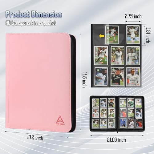9 Pocket Card Binder - 540 Capacity with Zip Closure Premium, Double-Sided,Sturdy & Sleek PU Leather Protector for MTG, TCG, Sport & Collectible Cards (pink) - color: pink