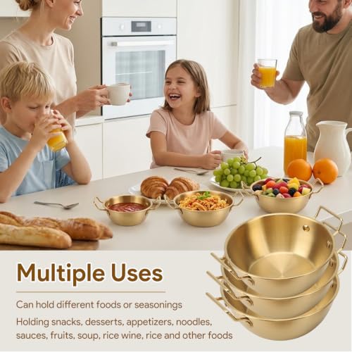 3Pcs Stainless Steel Sauce Dishes with Handles, Korean Golden Dipping Bowls