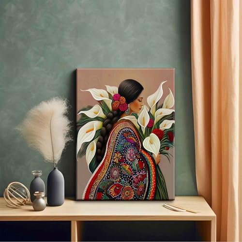 Calla Lily Canvas Wall Art Mexican Vintage Flower Decor painting Pictures Girls White Floral Plant Posters Prints for living room Bathroom Bedroom Office Hallway Home Decoration - color: Flower, size: 36"L x 24"W