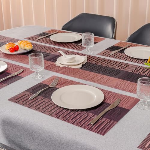 Placemats Set of 8, Vinyl Woven Heat-Resistant Place Mats - color: Purple Red, size: Set of 8