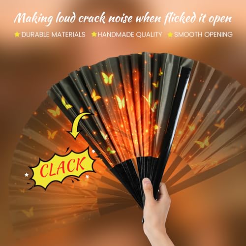 SYNTECSO Folding Hand Fan for Rave, UV Glow Clack Fan - color: Trees of Fire