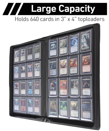 Top Loader Binder 16 Pocket, Holds 640+ Cards in 3" x 4" Toploaders, Ringless 20 Double-Sided Sleeves, Side-Loading, Spine Label with Maker Pen Toploader Binder for TCG, MTG, Sports Cards - color: Black, size: 16-Pocket, Holds 640 Cards