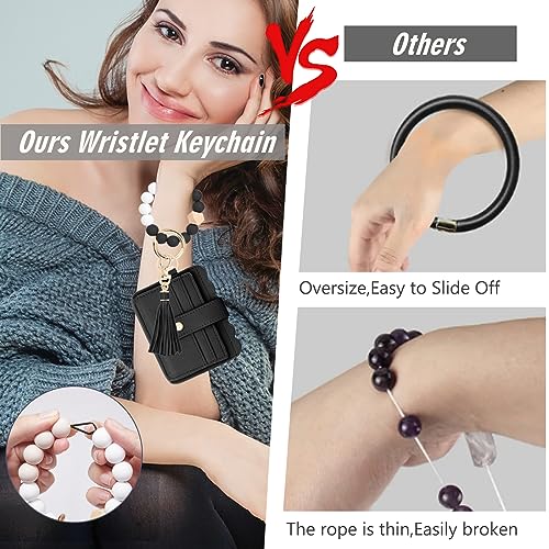Wristlet Wallet for Women with Keychain – RFID Card Holder Small Wallet Wristlet with Key Ring - color: Black, style: Classic