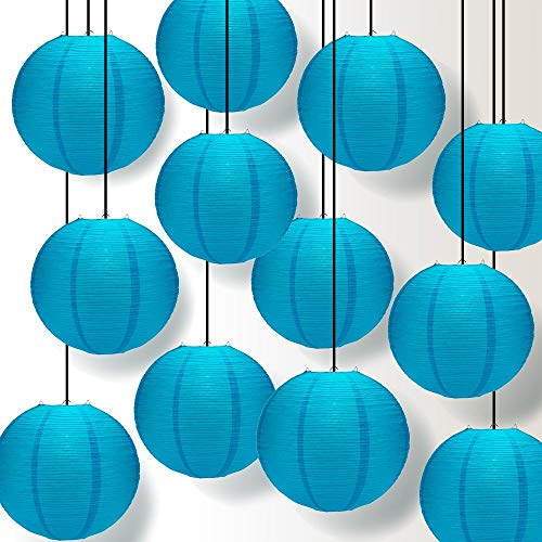 Paperlanternstore.com 12 Pack - 12 Inch Turquoise Blue Fine Line Premium Even Ribbing Paper Lantern, Extra Sturdy - color: Turquoise Blue Fine Line (12-pack), size: 12 Inch