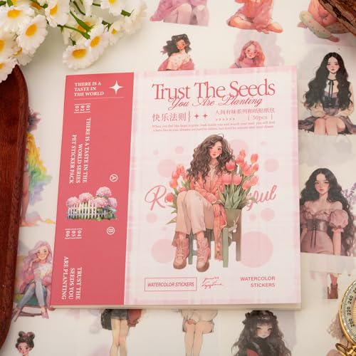 Animated Beautiful Female Themes Sticker Scrapbooking Supplies for Junk Journal, 50 Sheets Washi Stickers - Vintage Journaling Stickers, Ephemera Sticker Book Pre Cut(TZ-005-007) - color: Happy Rule