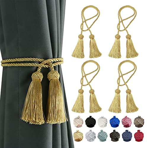 BEL AVENIR 4 Pack Handmade Rope Tassel Curtain Tiebacks - color: Gold, size: 4 Pack