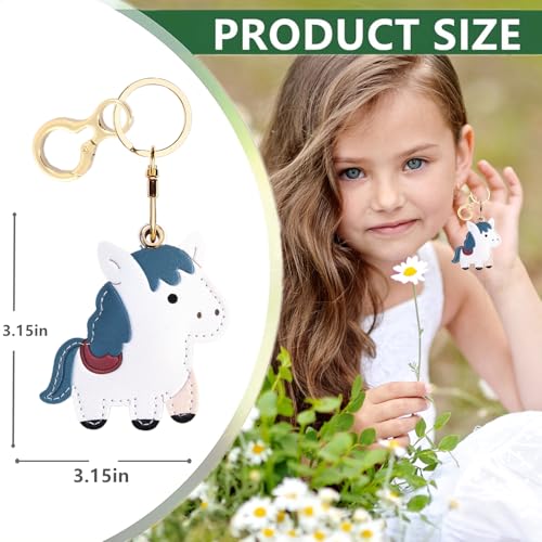 Leather Keychain holder Protective Case Compatible with Apple AirTag - color: White Horse