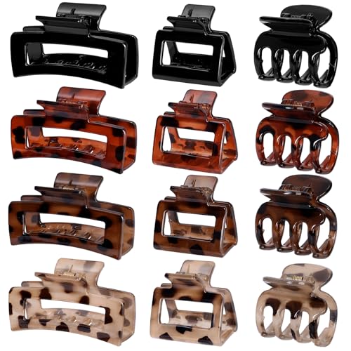 SMKSL 12 Pcs Hair Claw Clips for Women - 3 Styles Tortoise Hair Accessories - color: Dark Tortoise
