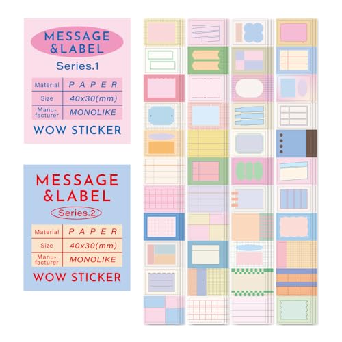 Monolike Wow Sticker Message & Label Series.1 + Series.2 Set - Mini Size Cute Stickers, Square Stickers - color: Message & Label Series.1 + Series.2