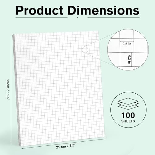 100 Sheet Graph Paper Pad, 8.3" x 11.5" Grid Notepad, 5 x 5 Grid, Graft Paper Notebook Memo Pads Double Sided Graph Ruled Scratch Pads Back to School Supply Pocket Notepad - size: 8.3" X 11.5"