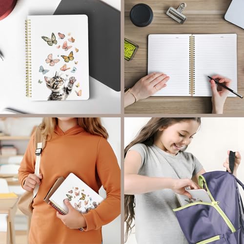 Cute Spiral Notebook Lined Journal B5 Note Book with Pocket, Cat - color: Cat Butterfly