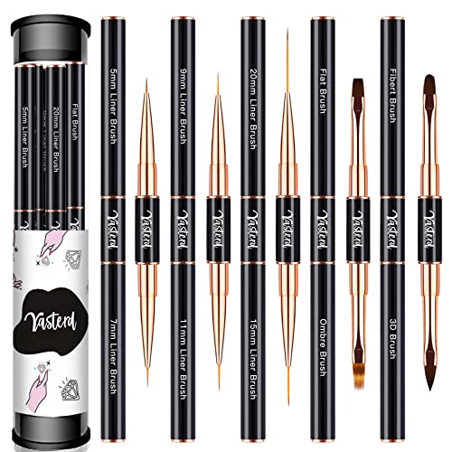 Yasterd Nail Art Brush Set,Professional 5pcs Double-Ended Nail Art Brushes - color: Black