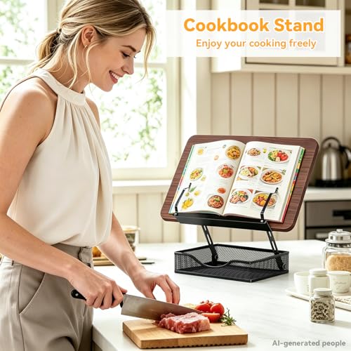 Adjustable Book Stand for Reading with Storage - 2-13" Height Hands-Free