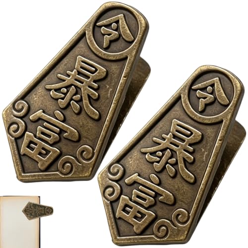 CRASPIRE 2Pcs Journal Notebook Clip Page Holder Clip Antique Bronze Vintage Chinese Rich Word Small Metal Decorative Bookmark for TN Travelers Journaling Reading Writing Document Planner Sketchbook - style: 2Pcs Chinese Words - Becoming Rich Suddenly