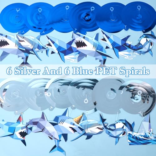Paper Jazz Ocean Shark Decor Whale Shark Party Decoration for Wall,Under The Sea Birthday Banner with Swirls, Baby Shark Birthday Supplies Hanging Fish for Room Classroom Party （Blue） - color: Blue