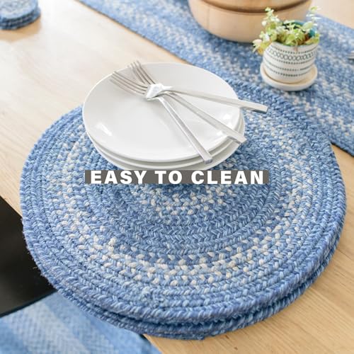 Homespice Denim Braided Placemats Ideal as Table Mats, Oval 13x19 Set of 4 - color: Denim
