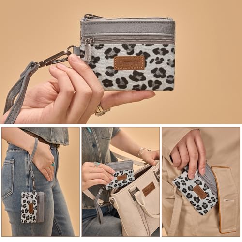 Wrangler Small Wallet for Women Leopard Print Wristlet Wallets Mini Change Pouch Jean - color: Leopard Print Jean