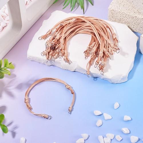 20Pcs Burlywood Adjustable Braided Cord Colorful Waxed Thread Half Finished Bracelet with Jump Rings for Wrist DIY Women Jewelry Making Friendship Fashion Bangle Accessory - color: Burlywood