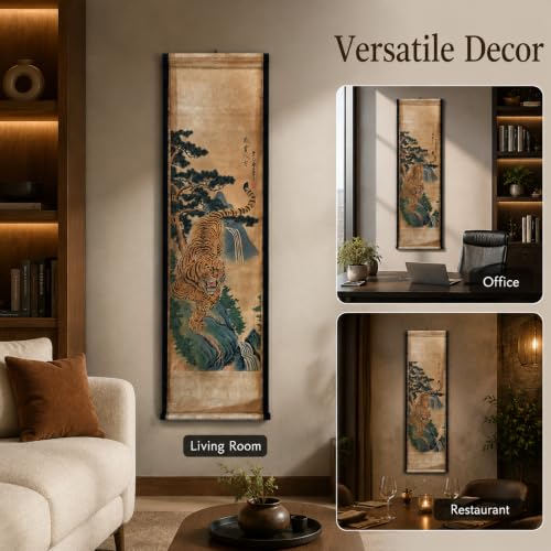 Wall Art Poster Prints Painting Scroll Decor Tiger Animal Tree Feng Shui - color: E3