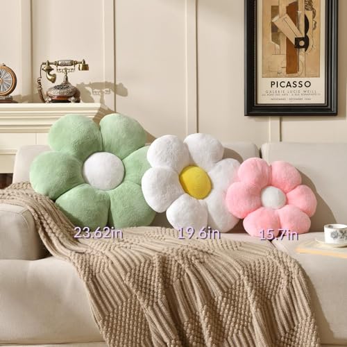 3PCS Flower Pillow Set,15.7In Daisy Pillow White Yellow Green - color: 3pcs White Yellow Green, size: 15.7in