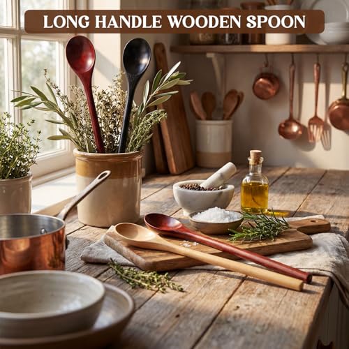 4 Pcs Wooden Tasting Spoons Long Handle 13 x 1.6 Inch for Cooking - size: 13 x 1.6 Inch