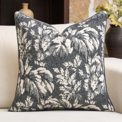 Alerfa Dark Grey Neutral Floral Pillow Cover 18 x 18 Inch, Vintage Square Couch Fall Throw Pillow Cover Soft Decorative Farmhouse Accent Pillowcase for Living Room Bedroom - color: Dark Grey, size: 18" x 18" (Pack of 1)