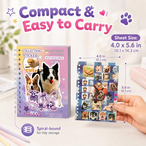 Japanese Cute Sticker Book,Pet Meme Stickers for DIY Kawaii Scrapbooking Journaling Handbook - color: Puppy Note