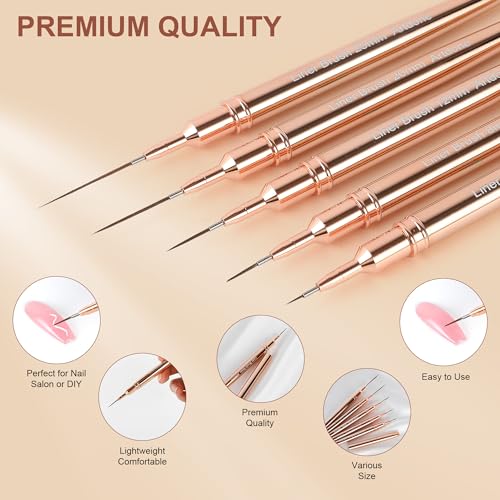 Artdone Metallic Nail Art Pens, Liner Brushes Set, 5PCS Gold Nail Tools - color: Copper Liner Brush Set