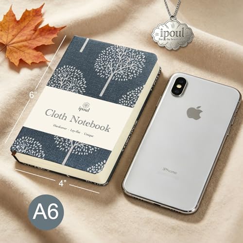 Pocket Journal, Linen Notebook, A6 Journal, 4x6, Hardcover, Lay Flat, Thick, Small, Lined Notebook & Unlined Sketchbook, The Tree of Life, Navy Blue - color: A6-Tree Navy