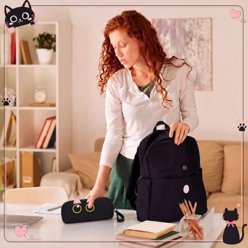 Tallew 3 Pcs Black Cat Backpacks Set for Kids with Lunch Bag, Pencil Case