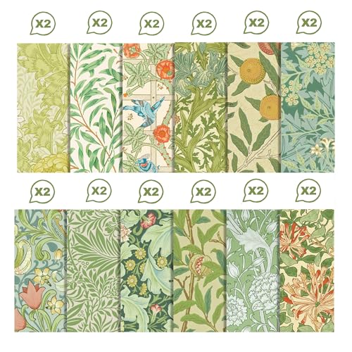 24 Sheets William Morris Floral Pattern Paper William Morris Floral Scrapbook Paper Pad 12'' x 12'' Green Vines and Flowers Patterned Double-Sided Cardstock Paper for Background Card Making Origami