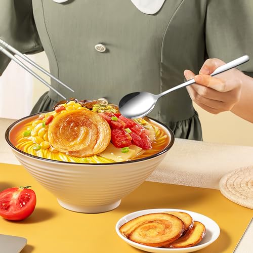 4 Set Korean Chopsticks and Spoons, Stainless Steel Metal Set, Reusable Flat Long Handle Set for Home, Kitchen or Restaurant - color: 4 chopsticks and 4 spoons set