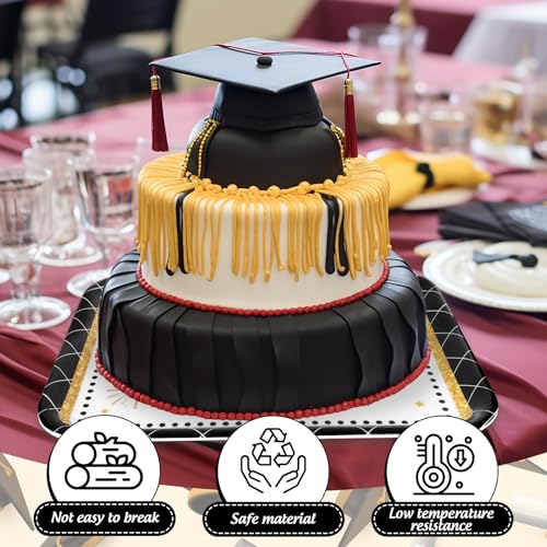 JarThenaAMCS 3Pcs Graduation Serving Trays 13 x 10 Inch Bachelor' s Hat Diploma Glitter Reusable Melamine Platter Congrats 2026 Grad Serving Dishes for Graduate Party Sharing Snacks Fruit Dessert - style: Black Gold Graduation