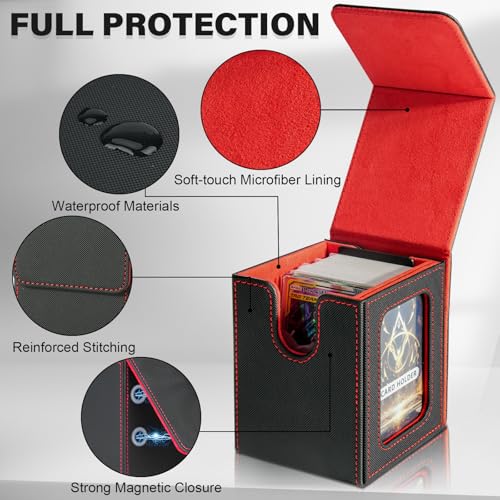 Card Deck Box for MTG Commander, Deck Case Holds 100 Double-Sleeved Cards - color: Black & Red, size: 1 Box