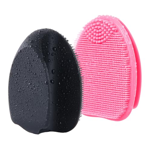 Soft Silicone Face Scrubber,Facial Cleansing Brush,Face Washing Bruhs for Deep Clean,Gently Exfoliator, Pore Cleansing, Blackhead Removing, Deep Scrubbing Brushes for All Kinds of Skins,2pack - color: Black+pink