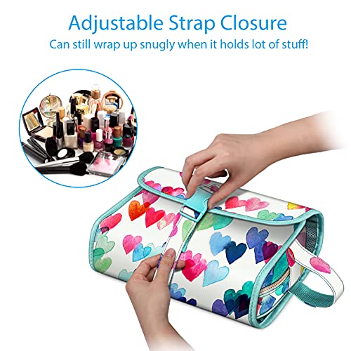 FINTIE Portable Toiletry Cosmetic Travel Bag Hanging Makeup Organizer - color: Raining Hearts