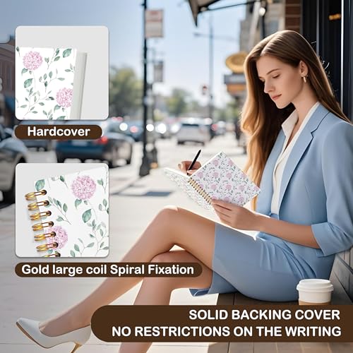VIIJJUE Hydrangea Floral Notebook Journal, Pink Flowers Notebooks for Note Taking, Pink Office Supplies, Hardcover Spiral Journal 5.5x8.3 Inch - color: A-Pink Hydrangea