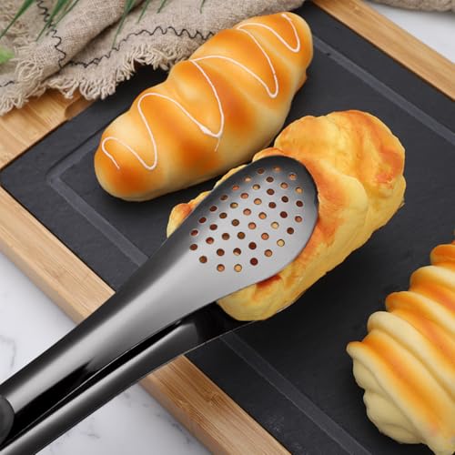 4 PCS Serving Tongs Black Tongs 9 Inch Serving Utensils Stainless Steel Serving Tongs for Salad Buffet Appetizer Dessert Tong for Food Parties, IAX-4B1-68 - color: Black, size: 9 Inch