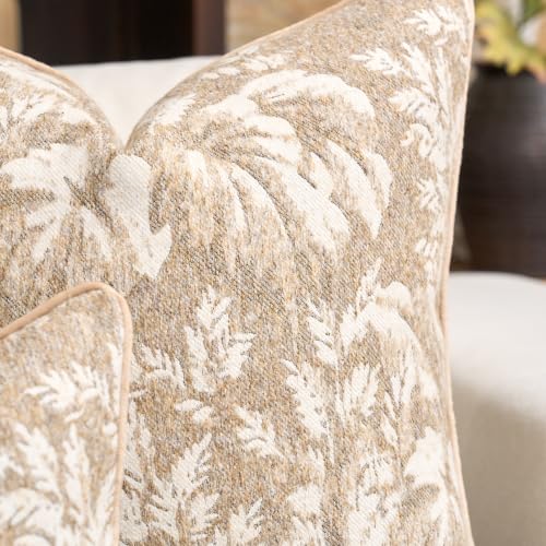 Alerfa Beige Neutral Floral Pillow Cover 18 x 18 Inch, Vintage Square Couch Fall Throw Pillow Cover Soft Decorative Farmhouse Accent Pillowcase for Living Room Bedroom - color: Beige, size: 18" x 18" (Pack of 1)