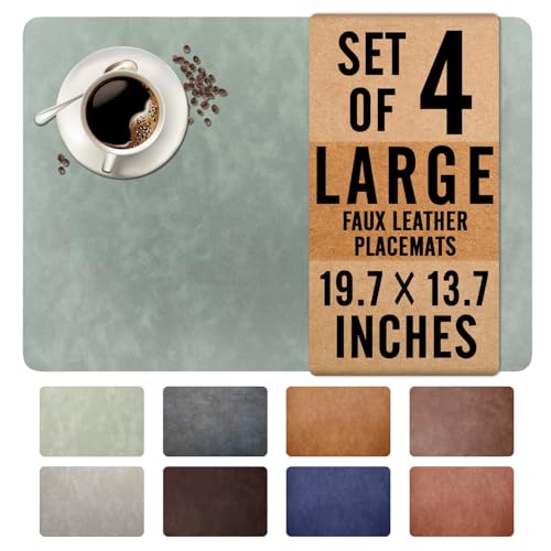 UnivoColors Washed Cowhide Pattern Faux Leather Big Size Placemats Set of 4, Waterproof Easy to Clean Anti-Slip PU Table Mats for Party Decoration19.7″×13.6″,Light Green Retro Cowhide Pattern - color: Light Green