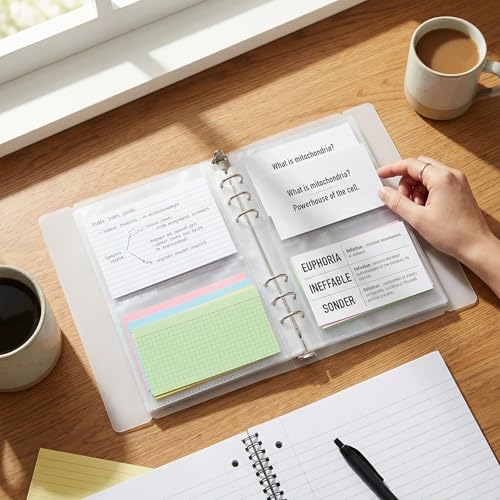SHANGRLA 3x5 Index Card Holder Binder, 90 Card Sleeves, Holds 180 Cards - size: 3" x 5"